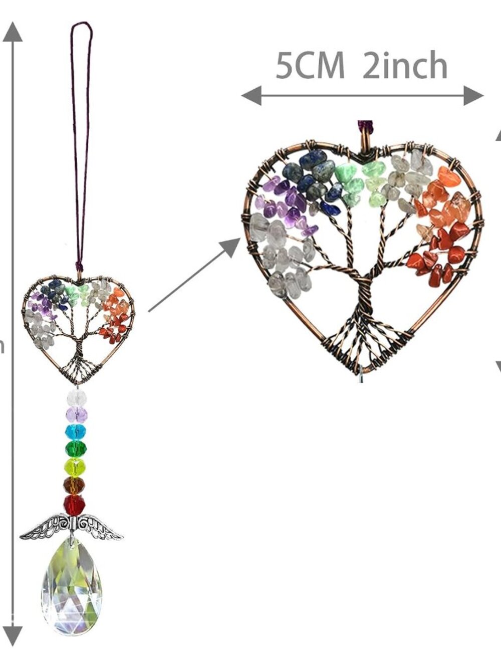 Healing Crystal Decor Tree of Life Car Hanging Accessories Suncatcher with Wings - Picture 3 of 7